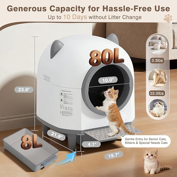 MAGIC UNION Automatic Self Cleaning Cat Litter Box for Multi-Cat Homes, App Remote Control Smart Robot Litter Box w/Multi-Sensor Safety Protection, Comes with 2 Liner Bags and 1 Scent Cartridge