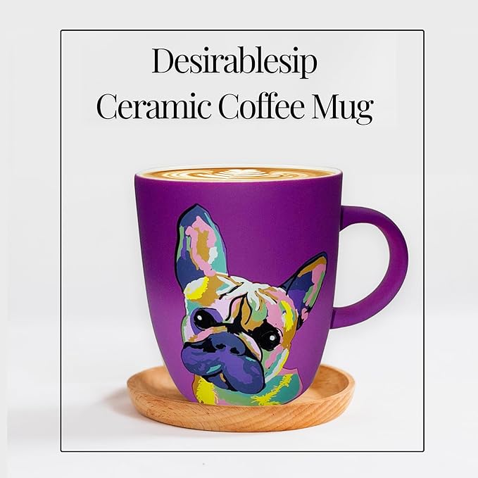 Soft Touch French Bulldog Purple Mug - 18 Oz Coffee Cup with Premium Packaging - Tea Ceramic Travel Mug for Adults – Medium Coffee Mug for Adults