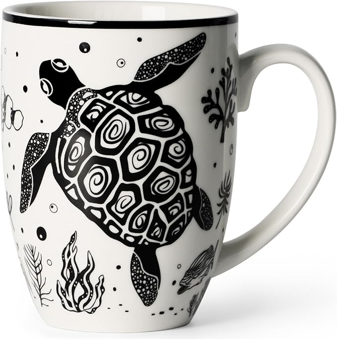 Cute Gifts 16 oz Coffee Mug Sea Turtle and Octopus, Funny Boho Tea Mugs for Women, Large Ceramic Coffee Cups for Chrismas