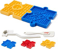 HowGo Puzzle Slow Feeder Lick Mat for Dogs, 38+ Suction Cups|Non-Slip Heavy Duty Maze Enrichment Bowl BPA-Free Silicone|Reduce Boredom Anxiety Free Combination (2PCs, Blue&Yellow)
