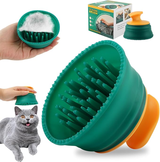 Cat Hair Brush,Cat Brush for Shedding Self Cleaning Shedding Brushes,Massage Brushes Deshedding and Hair Removal for Long and Short Haired Pets Cats(Green+Yellow,Size:8cm*9.5cm*9.5cm)