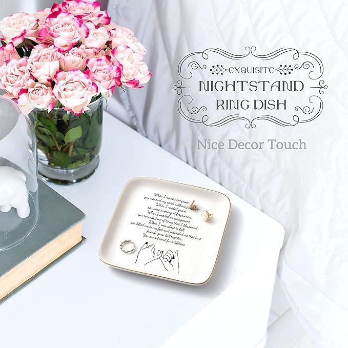 Friend Gifts for Women Friends, Long Distance Friendship Jewelry Tray - Ceramic Trinket Dish Birthday Gifts for BFF Bestie - Unique Sentimental Soul Sister Gifts, 5.5"x5.5" (Friend for a Lifetime)