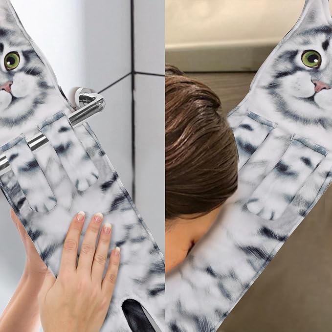 Funny Hand Towels for Bathroom Kitchen Decor - Cute Cat Hanging Hand Towel Kitchen Gadgets - Unique Housewarming Birthday Christmas Cat Lover Gift Ideas for Women Mom Lady Adults
