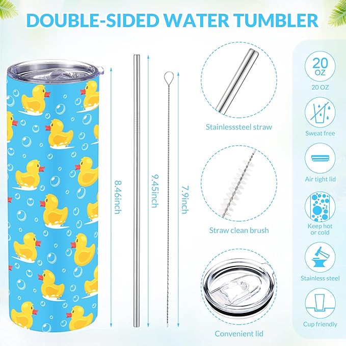 Funnymoom 2 Pack Cute Duck Gifts Set Skinny Tumbler 20 oz Travel Coffee Mug Novelty Cute Animals Socks, Christmas Birthday Party Gifts for Duck Theme