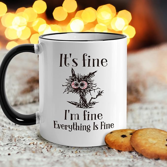 Funny Cat Coffee Mug Gifts for Cat Lover, It's Fine l'm Fine Everything ls Fines coffee Mugs, Novelty Christmas Birthday mugs Gift Ideas for Catlovers, Women, Men, Humor cat Office mug for Coworkers51