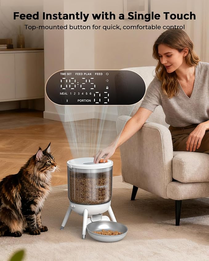 Automatic Cat Feeder, 3L Timed Pet Feeder for Cats & Small Dogs, Dual Power USB & Battery, Clear Hopper, Easy-Clean, Dry Food & Kibble, Up to 6 Meals Daily