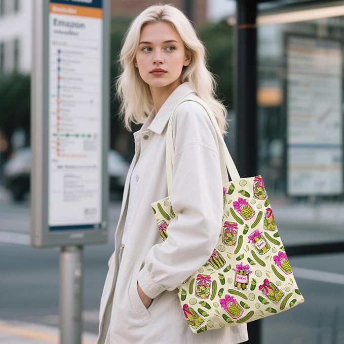 Aesthetic Canvas Tote Bag for Women - with Magnetic Snap Closure & Zipper Inner Pocket Reusable Bag for Shopping
