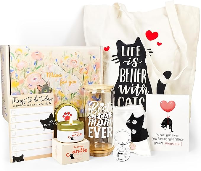 LUICONMO Cat Mom Gifts, Cat Lover Gifts For Women, Mothers Day Gift For Mom Cute Cats Themed Gift For Crazy Cat's Lady, Women, Daughters with 16oz Glass cup
