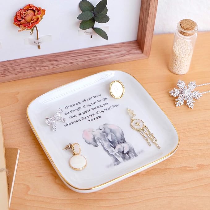 PUDDING CABIN Mothers Day Gifts for Mom Elephant Ring Dish “No One Else Will Ever Know The Strength Of My Love For You Mom Birthday Gifts