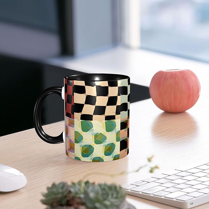 Checkered Coffee Mug Funny Ceramic Tea Cup Novelty Presents for Women Men Home and Office Birthday Microwave Dishwasher Safe 11oz