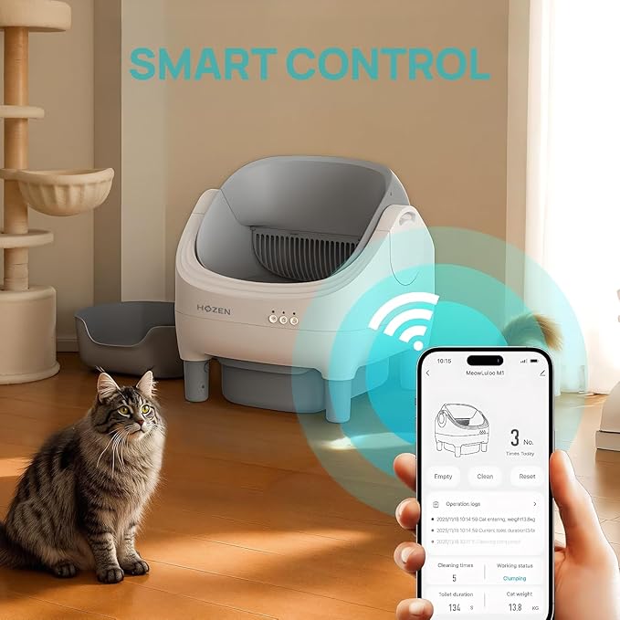 HOZEN Open Top Automatic Cat Litter Box - Self-Cleaning, Odor-Free, App-Controlled, 76L Capacity for Stress-Free Feline Care