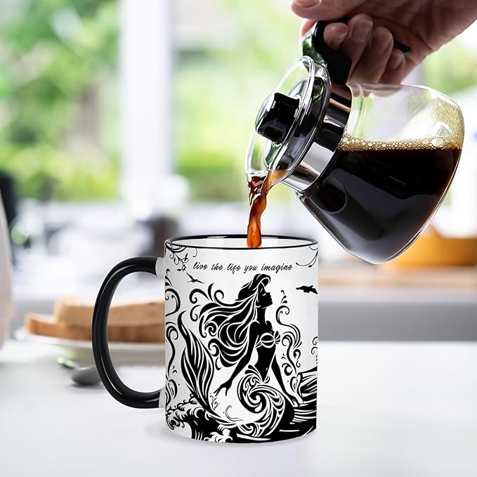 Mermaid Coffee Mug 11 Oz Mothers Day Birthday Gifts for Women, Black and White Mugs, Birthday Gift for Women Friendship, Mermaid Coffee Cup Adult Gifts for Friends, Mom, Grandma