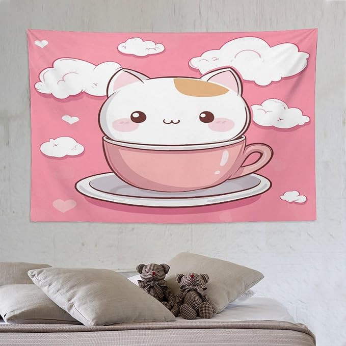 MaSiledy Tapestry Kawaii Cat Wall Hanging Wall Tapestry Aesthetic Cat Pet Lover Tapestries Wall Art Home Decoration Landscape 60"x90" Wall Hanging for Home Decor Bedroom Living Room Dorm Decor