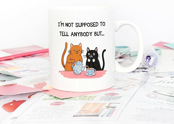 5Aup Cat Lover Mug 'Secret Keeper' - Funny 11oz Ceramic Coffee Cup with 'I Can't Tell Anyone' Design - Perfect Ideal for Best Friends, Women, Cat Ladies, and Gossip Lovers