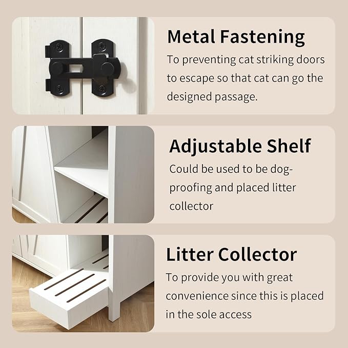 Litter Enclosure with Litter Collector, Litter Cabinet with Dog-Proof Adjustable Shelf, for Placing Cat Robot 3/4, Power Outlet (Cloud White)