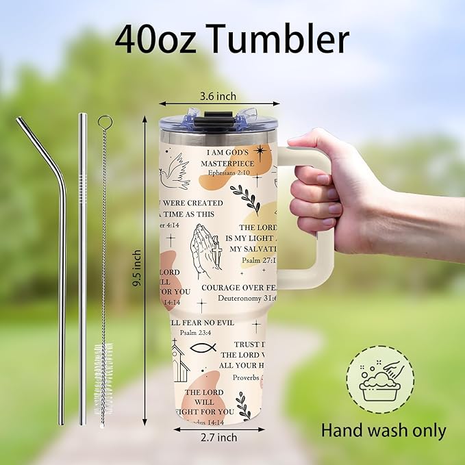 Christian Child of God Tumbler 40oz with Handle and Straws, Leak - proof, Stainless Steel Insulated Travel Mugs for Believers, Faith - based Gift Cup for Christmas,Women,Girls or Daily use
