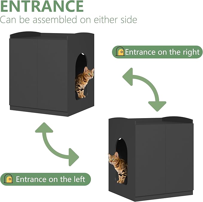 Extra Large Litter Box Enclosure with Cat Scratch Mat - Designed for Self-Cleaning and XXL Litter Boxes (Black)