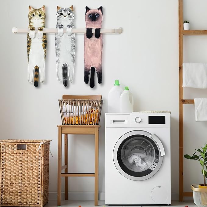 PAT JUUMG Funny Beaver Cat Hand Towels for Bathroom Kitchen, Cute Home Decorative Hanging Face Towels, Super Absorbent Soft, Cat Lovers Gifts for Women, Housewarming Gift