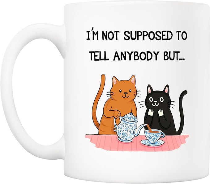 5Aup Cat Lover Mug 'Secret Keeper' - Funny 11oz Ceramic Coffee Cup with 'I Can't Tell Anyone' Design - Perfect Ideal for Best Friends, Women, Cat Ladies, and Gossip Lovers