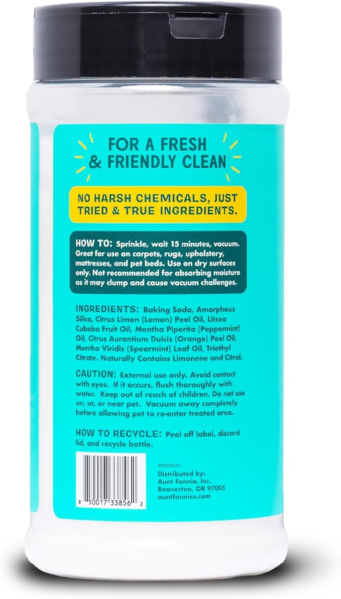 Aunt Fannie's Cat Carpet Refresher, Odor Neutralizing Powder for Homes with Cats, Kittens and Other Pets, Bright Lemon Scent, 16 Ounce (Pack of 6)