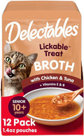Delectables Lickable Treat Savory Broth Senior 10+ Wet Cat Treats with Real Chicken & Tuna, Food Topper, Hydrating, Grain-Free, No Fillers, No By-Product, No Added Preservatives, 1.4oz Pouch, 12ct