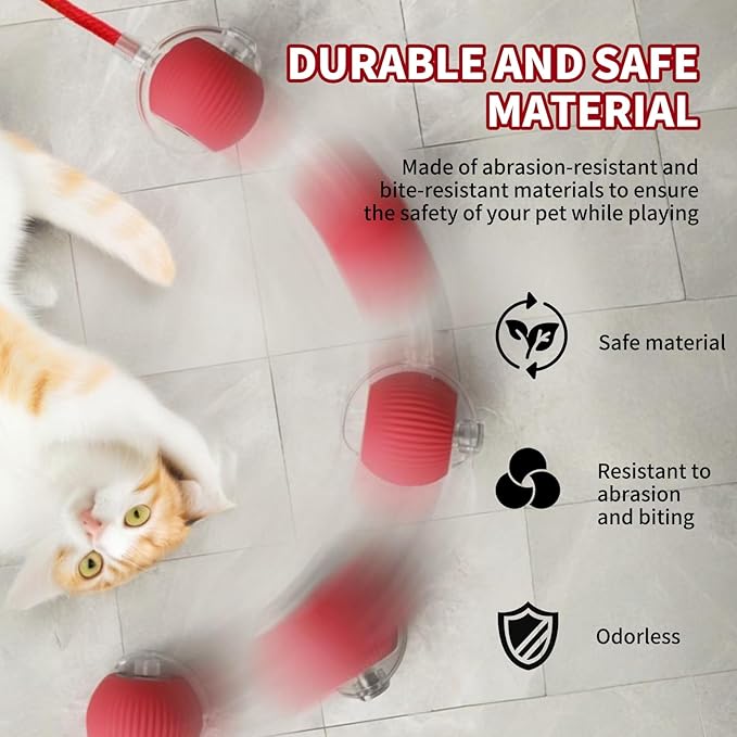 Smart Interactive Cat Toys for Indoor Cats, Motion Activated Cat Balls, Smart Obstacle Avoidance & 3 Speeds, Quiet Moving Dog Ball, Electric Toy Ball for Bored Indoor Cats & Dogs, Red