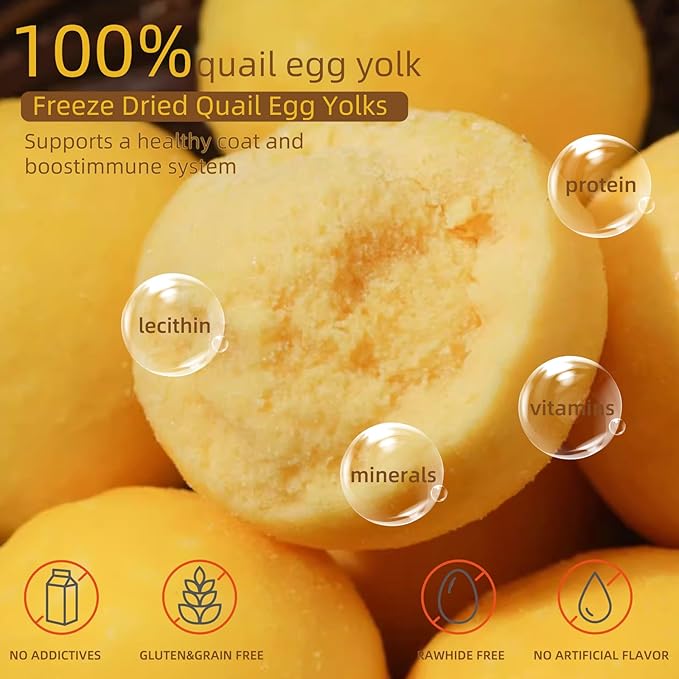 Freeze Dried Cat and Dog Treats Quail Egg Yolk 150g(5.29oz), Healthy Tasty Snacks for Cats Dogs Training, Natural Freeze-Dried Limited Ingredient,Wholesome and Delicious Snacks for Pets