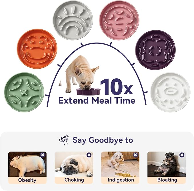 Ceramic Slow Feeder Dog Bowl - Feeding Dish for Fast Eaters - Maze Dog Bowl to Slow Down Eating - Ideal Food Control Dish for Small Breeds - 0.8 Cups (80g) - 6.3 Inch - Green