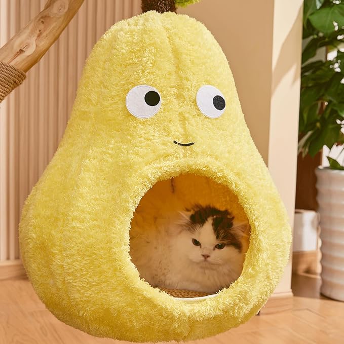 54'' Modern Cat Tree for Indoor Large Cats,Luxury Pear Theme Cat Tower with Soild Wood Sisal Scratching Post,Cute Condo for Home Decoration,All in One for Multi-cat Households