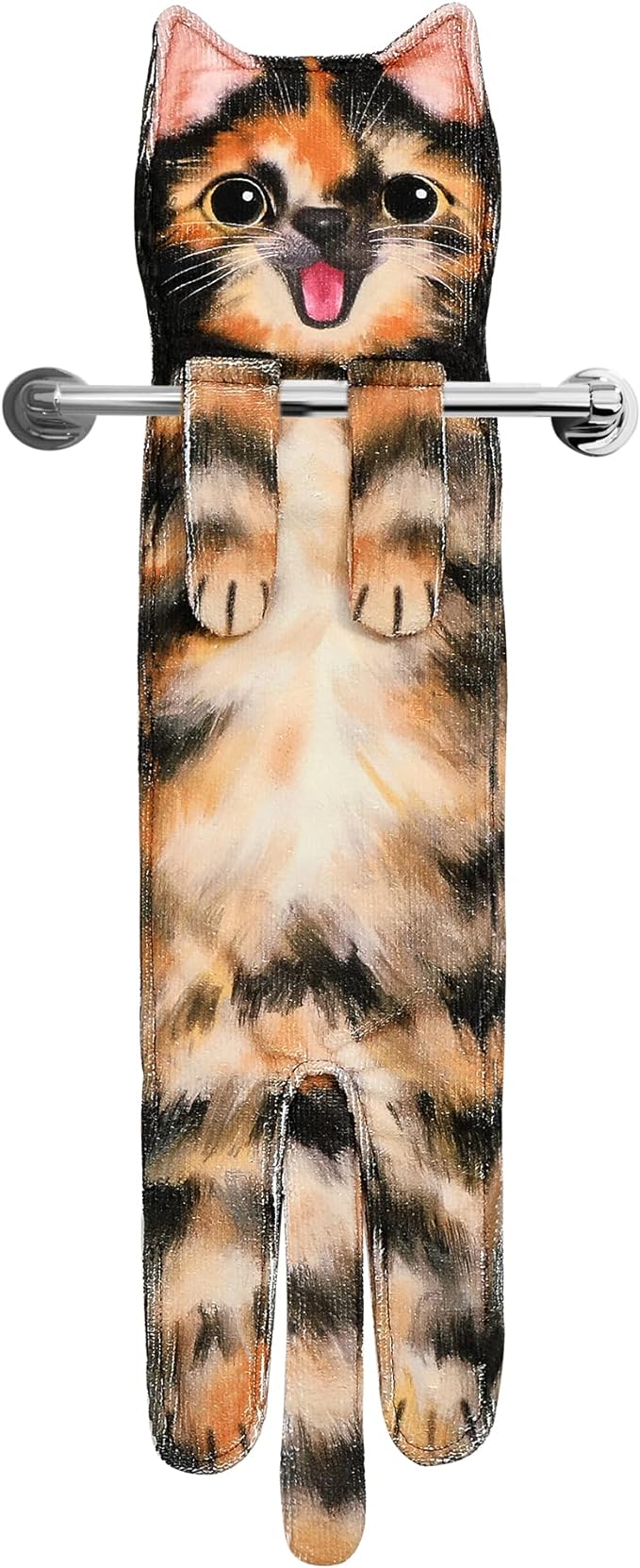 Funny Hand Towels for Bathroom Kitchen Decor - Cute Cat Hanging Hand Towel Kitchen Gadgets - Unique Housewarming Birthday Christmas Cat Lover Gift Ideas for Women Mom Lady Adults