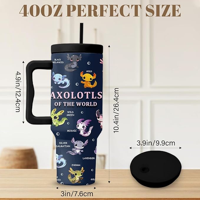 Axolotls Tumbler 40 Oz, Axolotl Gifts For Women, Axolotl Tumbler With Handle, Birthday Gifts For Axolotls Lovers, Blue Insulated Tumblers Cup