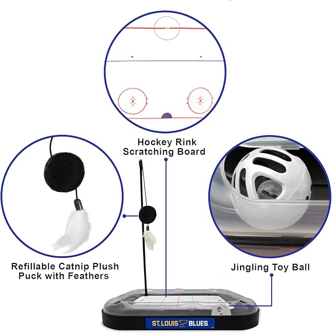 Pets FIrst Cat Scratching Toy NHL St. Louis Blues Hockey Field Cat-Scratcher Toy with Interactive Ball Bell in Tracks. 5-in-1 Kitten Toy