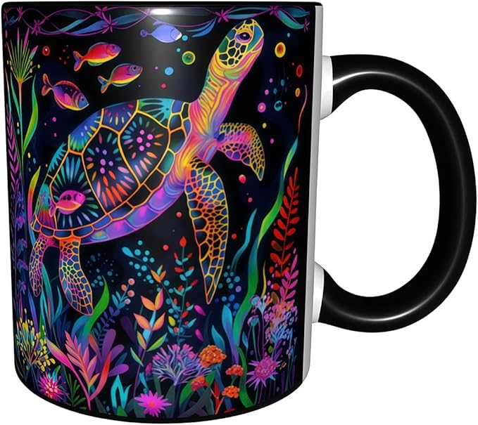Sea Turtle Coffee Mug Funny Ceramic Tea Cup Novelty Presents for Women Men Home and Office Birthday Microwave Dishwasher Safe 11oz