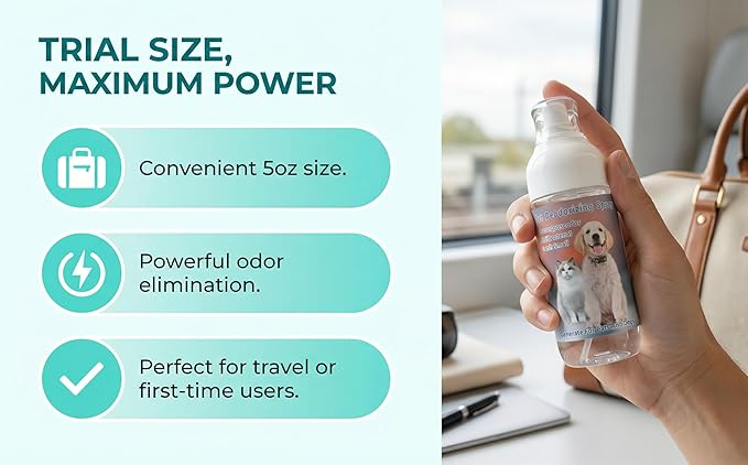 Pets Deodorizing Spray for Dogs | Best Odor Eliminating Spray for All Dogs & Cats，Fresh aroma, harmless，5 Ounces-1 Pack（Sample）