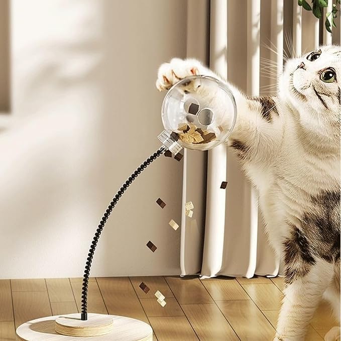 Cat Ball Toy Treat Cats Treat Dispenser with Catnip Roller Track Balls, Interactive Cat Toys Indoor Cats Kitten, Food Solid Wood Feeder Ball (for Bigger cat Food)