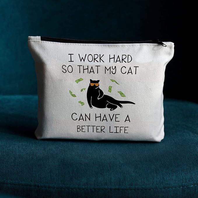 JIUWEIHU Cat Lover Gifts for Women, Cosmetic Bag for Women, Cute Gifts for Cat Lovers, Crazy Pet Lady Gifts Pet Themed Print, Funny Birthday Gifts for Women, Mom, Friend