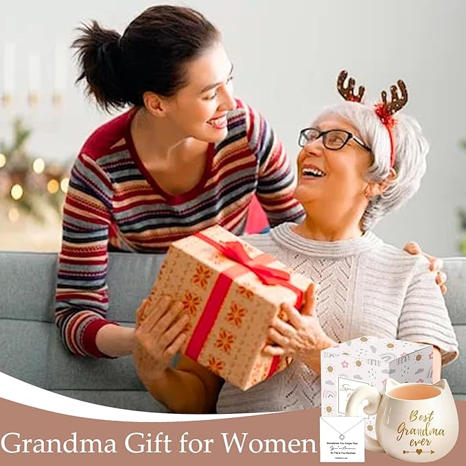 Gifts for Grandma, Grandma Christmas Gifts with Coffee Mug Necklace, Gift Set from Granddaughter Grandson Grandchildren