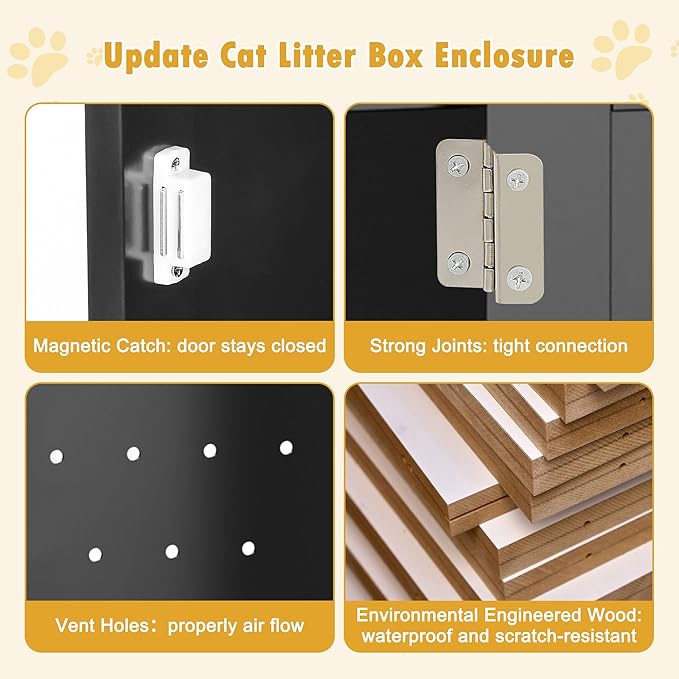 Cat Litter Box Enclosure Hidden Kitty Litter Box Furniture Indoor Cat Box Cabinet House Side Table Nightstand Washroom (Black)