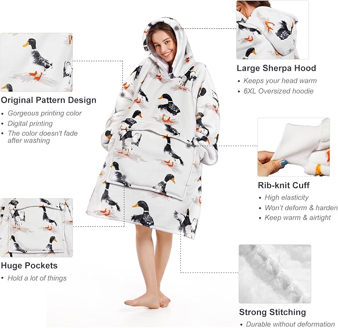 Narecte Cozy Oversized Blanket Hoodie Wearable Blanket Adults Soft Hooded Blanket Hoodie Birthday Gifts for Women Christmas