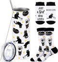 Funnymoom 2 Pack Black Cat Gifts Set for Women 20 oz Skinny Tumbler with Lid Straw Travel Coffee Mug Novelty Cute Animals Socks Mother Day Birthday Party Gifts for Cat Lover