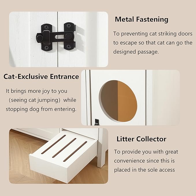 Large Cat Litter Enclosure, Automatic Litter Box Enclosure for Cat Robot 3/4,entrace for Dog Proof and Fun,Power Outlet for Litter Cabinet,Litter Collector for Cat Washroom Furniture,Antique White