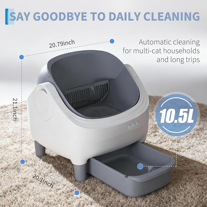 GarveeLife Automatic Self Cleaning Litter Box with APP Control, Open-Top Smart Cat Litter Box for Multiple Cats, 7-Layer Safety Sensors, 10.5L Large Waste Bin, Ultra Quiet, for Large Cats & Kittens