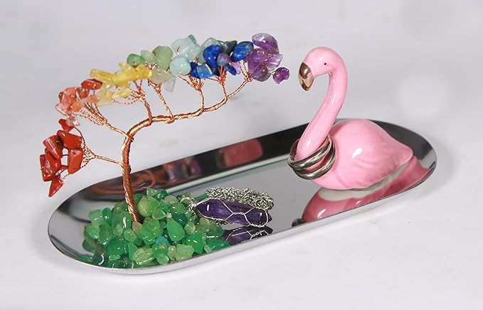 Carselage Flamingo Ring Holder for Jewelry, Blue Apatite Crystal Ring Dish Earring Organizer lion latch, Teen Girls Trendy Cute Stuff for Christmas Gift
