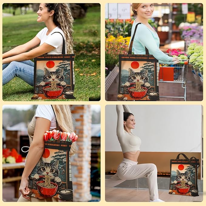 Hanamiya Na Tote Bag with Zipper Pockets, Tote Bag Reusable Shopping Grocery Bags Birthday Gifts for Women, Weekender Bags