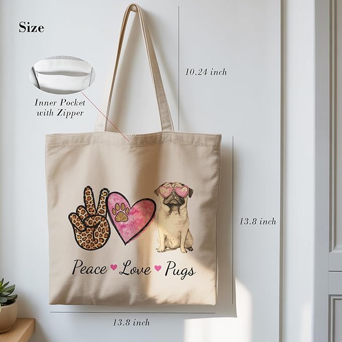 Pets Lover Gifts Tote Bag for Women, Dogs Cats Bee Aesthetic Canvas Bag with Inner Pocket