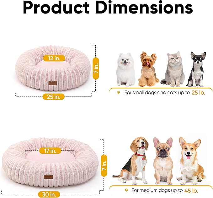 FUKUMARU Dog Bed, Gradient Color Donut Dog Beds for Medium Dogs, 30 inches Calming Orthopedic Dog Beds, Round Pet Bed with Washable Cover，Luxury Comfy Cat Bed for Indoor Cats, Pink