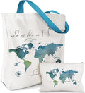Miss Adola Aesthetic 2 Pack Canvas Tote Bag - with Makeup Zipper Pouch for Women Bag for Shopping, Gym, Travel, Vacation