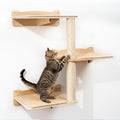Cat Wall Shelves, 3-Tier Cat Shelves with Sisal Scratching Post, Sisal Mat Solid Pine Wood Wall Mounted Cat Climbing Furniture, Modular Design