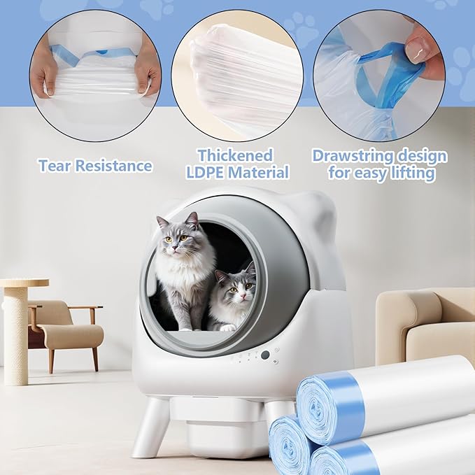 120 Count 26"x11.8" Cat Litter Box Liners Compatible with Fsitego & Fumoi Self-Cleaning Litter Boxes, Heavy Duty Automatic Cat Litter Box Bags with Drawstring, 3-4 Gallons of Capacity