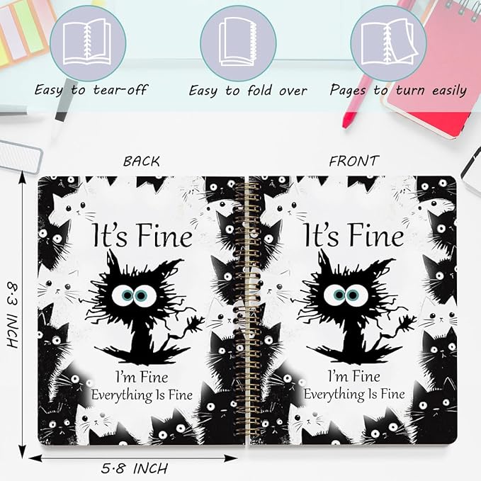 2 Pcs Funny Cat Spiral Notebook, Cute Funny Gifts Journaling Notebooks for Work, College Ruled Notebook Journal Office Classroom Supplies Motivational Cat Themed Gifts for Women Coworkers